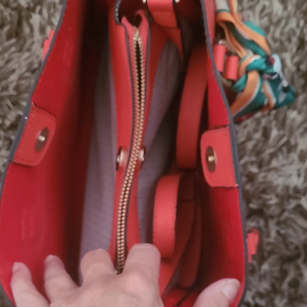 Elegant Coral Handbag with Scarf Accent - Picture 3 of 6